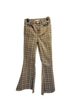 Altar'd State Size 27 Plaid Flare Bell Bottom Pants Denim Gray White Plaid